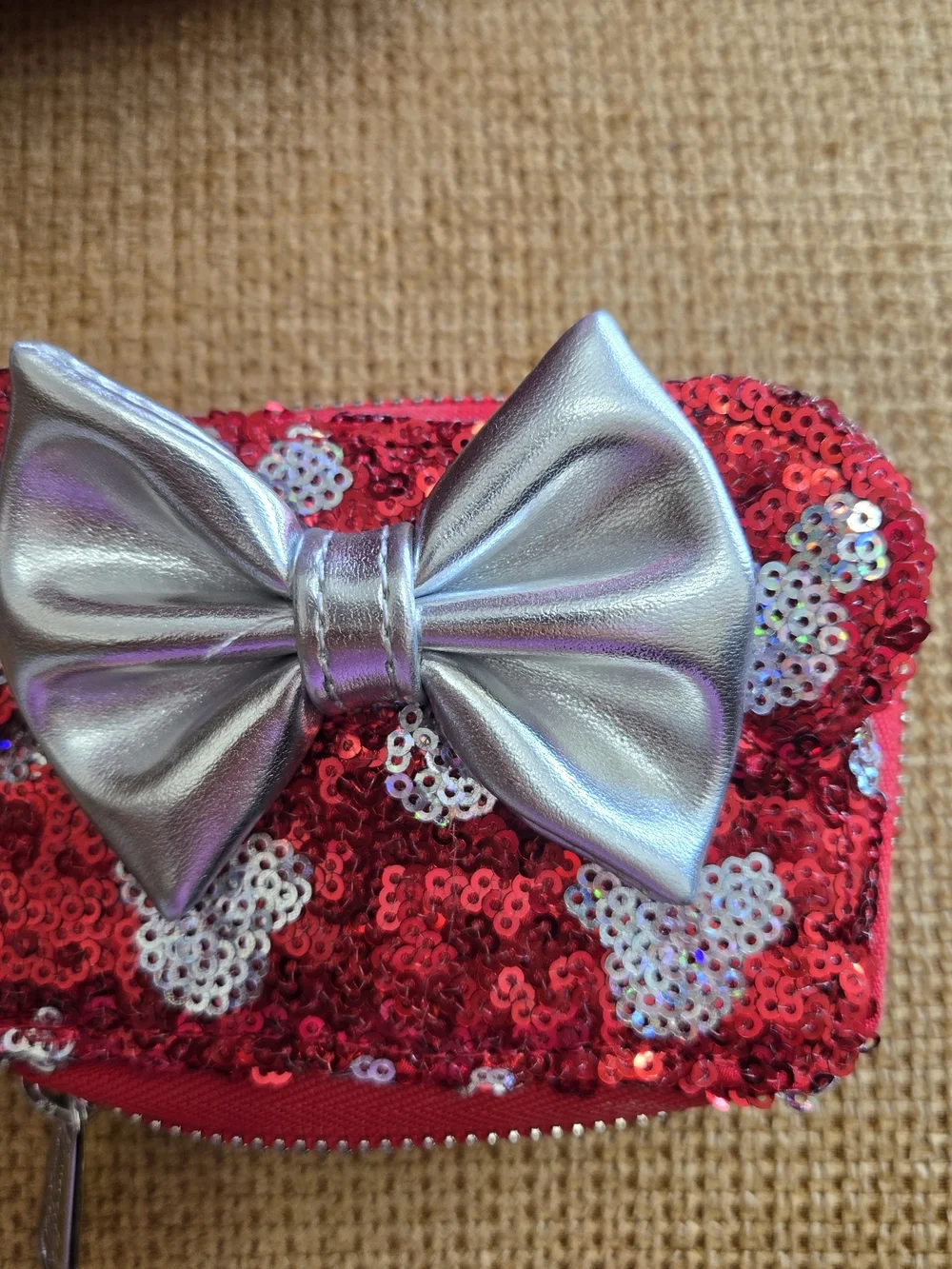 Loungefly Disney Red Sequin Minnie Ear Mini Backpack with Silver Bow